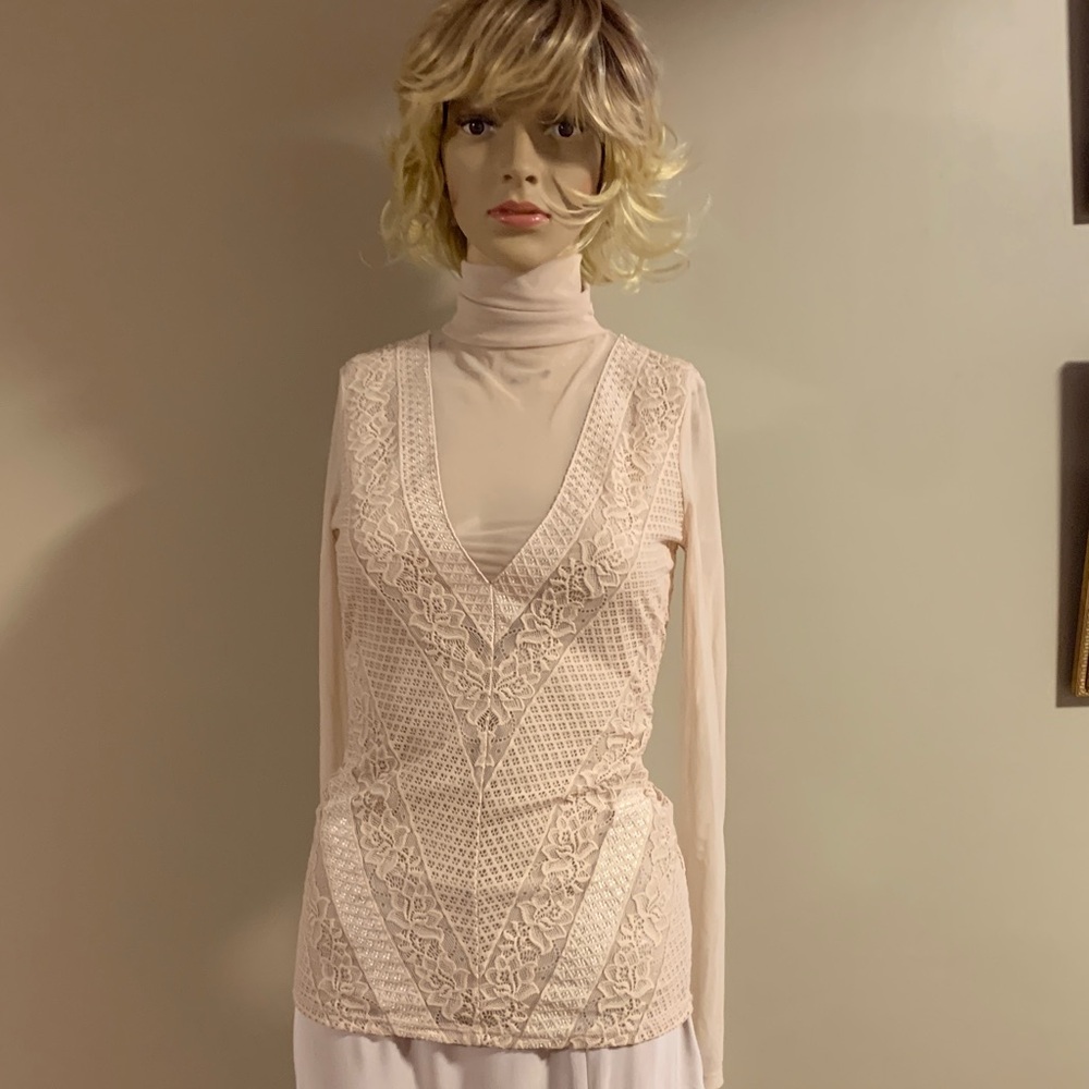 Guess Light Beige/pink Mesh Fabric top, XSmall